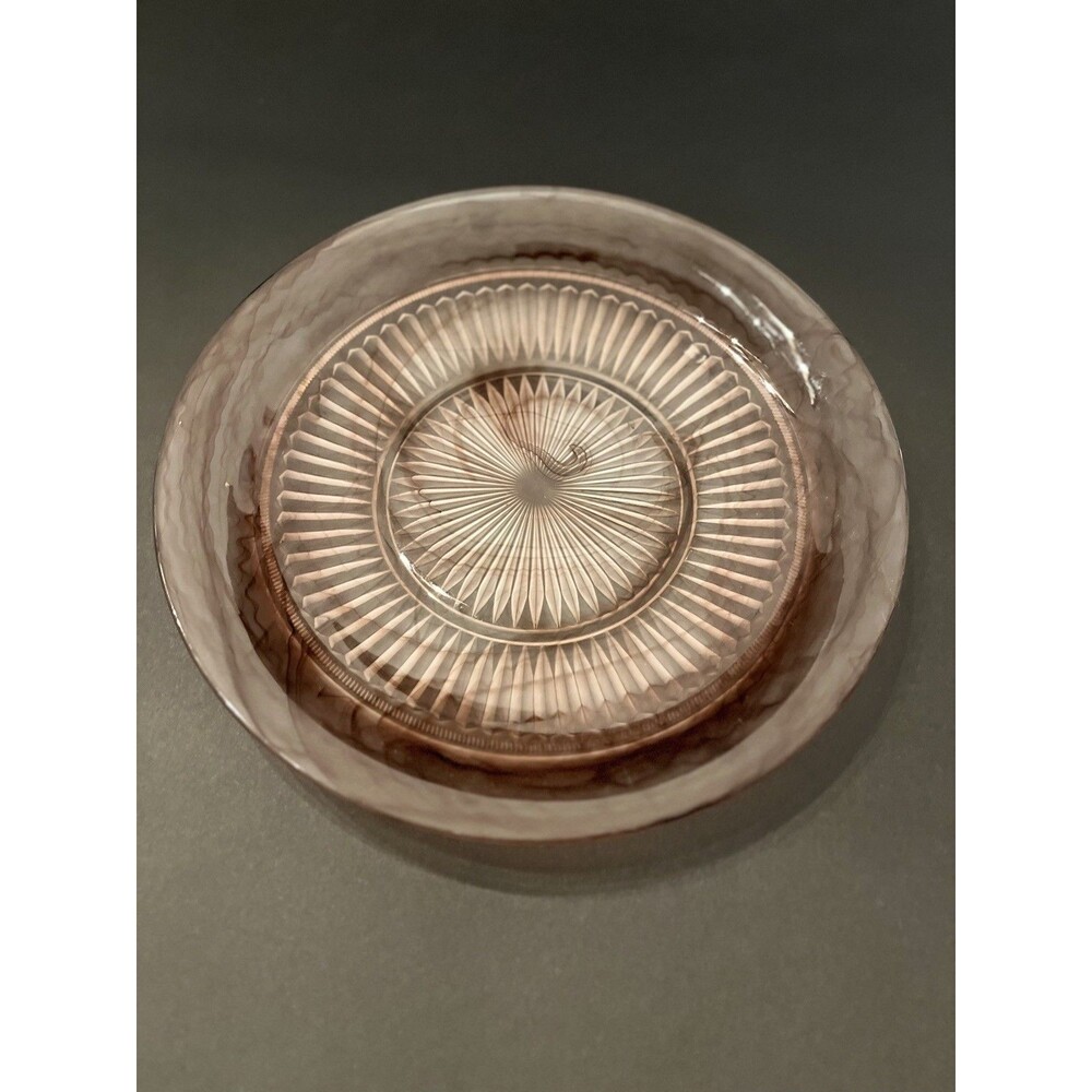 Two Perfect Art Deco 1930s Davidson Amber Cloud Glass Plates with Purple Hue - Picture 4 of 9